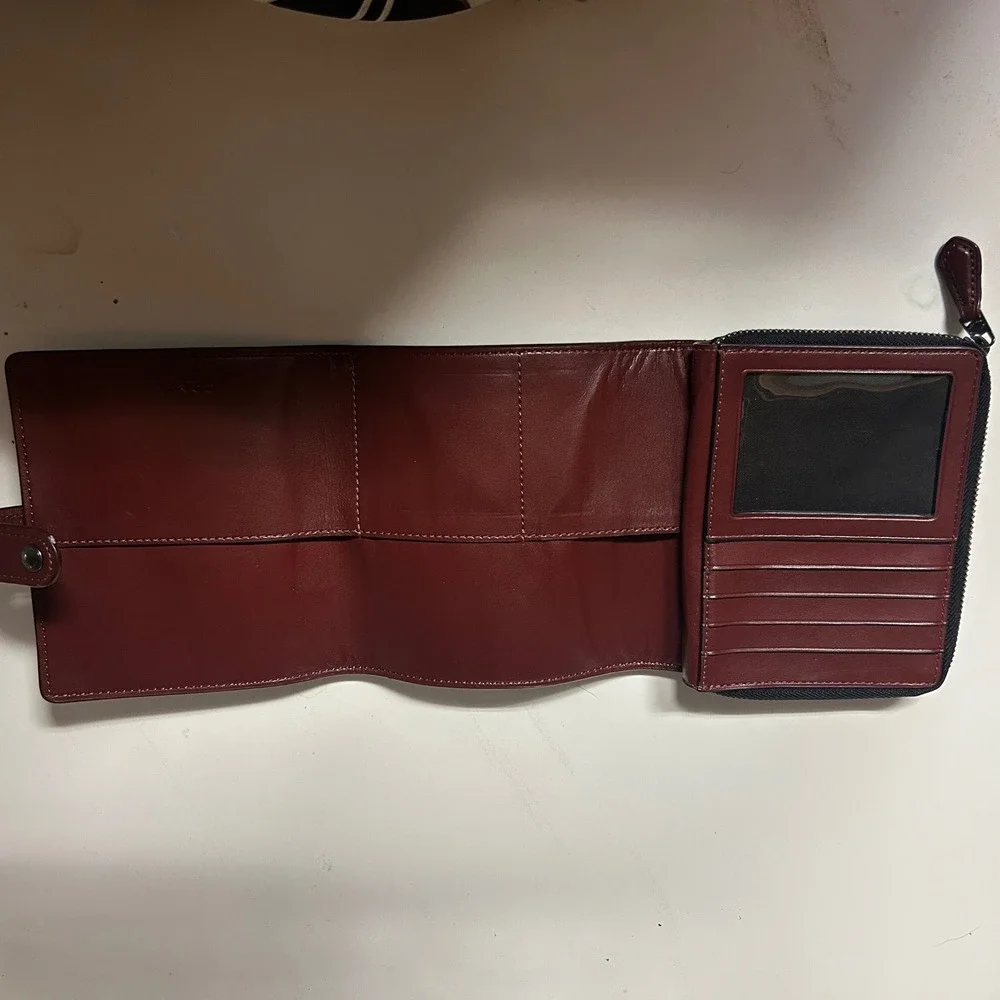 Coach F34868 Cord Wallet Cardinal Red Burgundy Leather Zip Leather Bifold